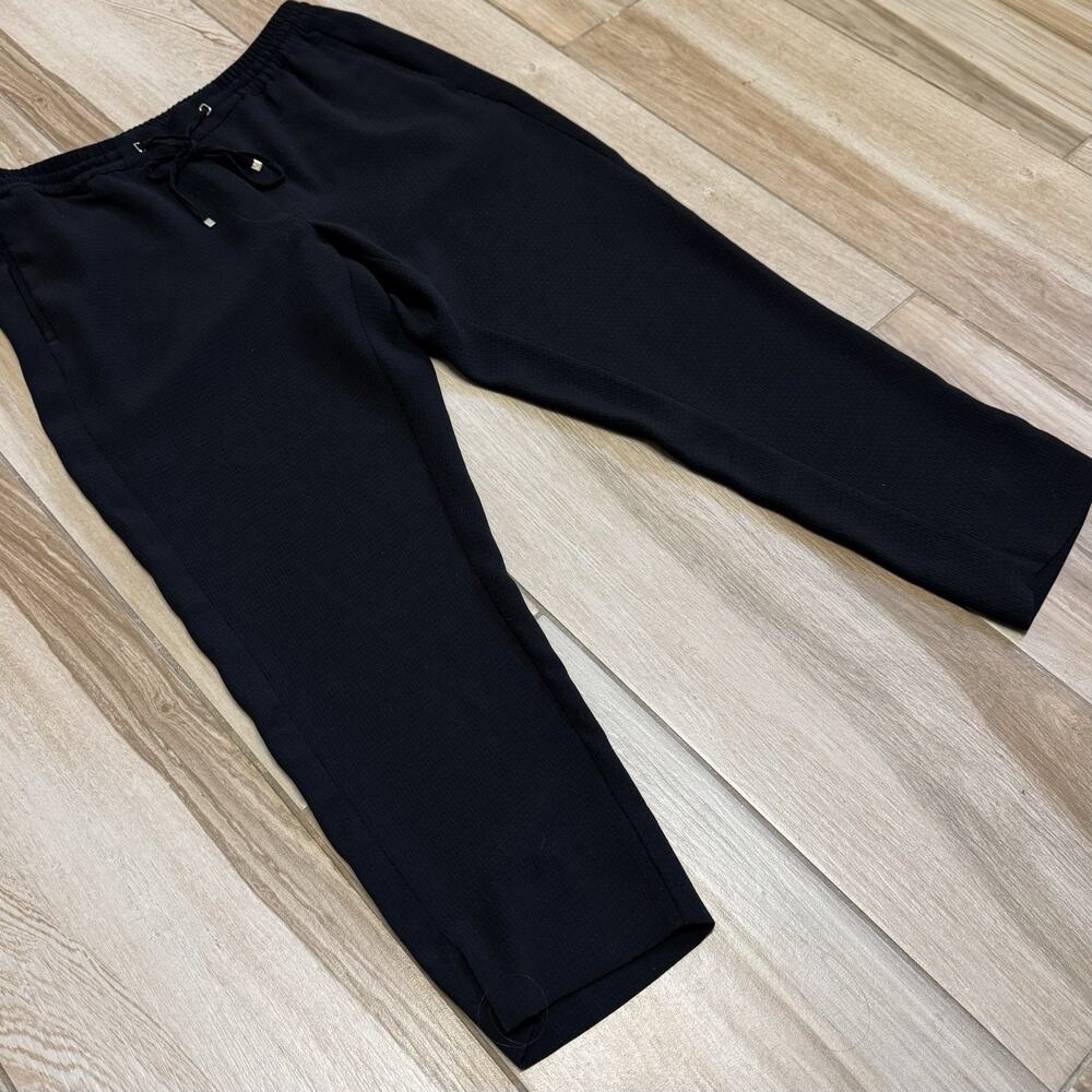 H&M Elastic Waist Drawstring‎ Pockets Black Textured Sz 14 Elegant Casual/Dress